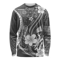 Samoa Siapo Tribal Pattern Long Sleeve Shirt Light Gray Polynesian Plumeria Tapa Motif LT9 Unisex Gray - Polynesian Pride