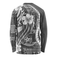 Samoa Siapo Tribal Pattern Long Sleeve Shirt Light Gray Polynesian Plumeria Tapa Motif LT9 - Polynesian Pride