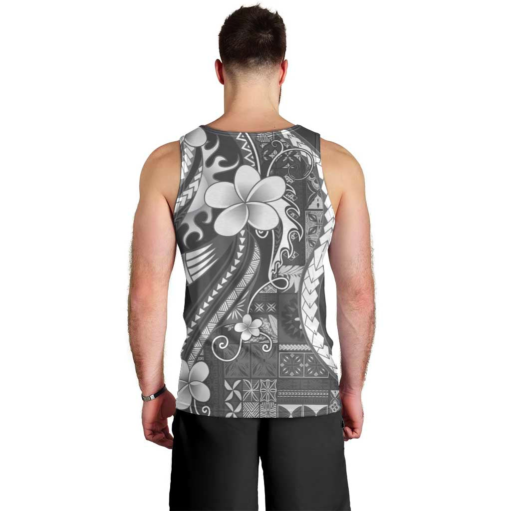Samoa Siapo Tribal Pattern Men Tank Top Light Gray Polynesian Plumeria Tapa Motif LT9 - Polynesian Pride