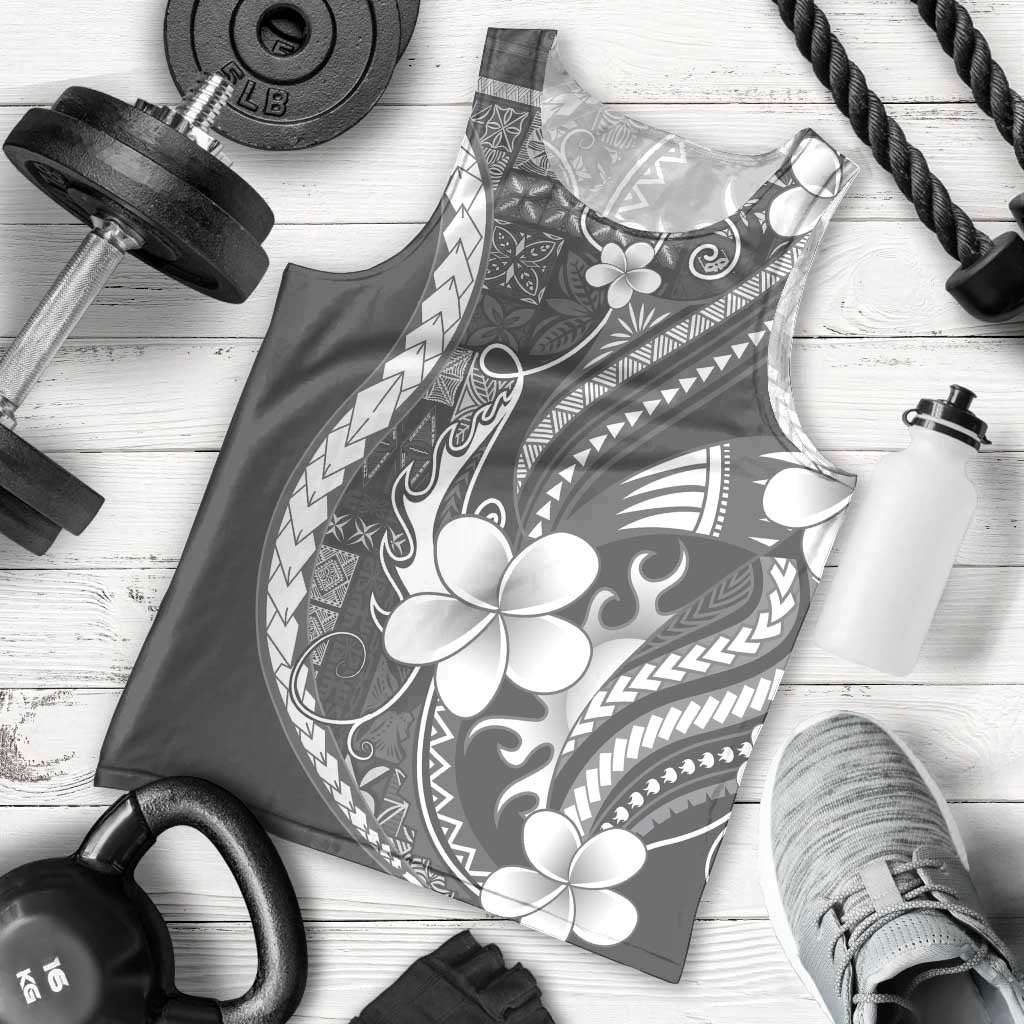 Samoa Siapo Tribal Pattern Men Tank Top Light Gray Polynesian Plumeria Tapa Motif LT9 - Polynesian Pride