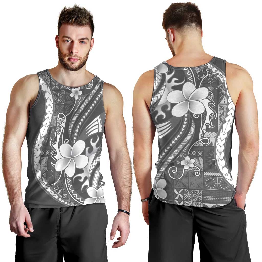 Samoa Siapo Tribal Pattern Men Tank Top Light Gray Polynesian Plumeria Tapa Motif LT9 - Polynesian Pride