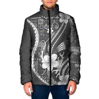 Samoa Siapo Tribal Pattern Padded Jacket Light Gray Polynesian Plumeria Tapa Motif LT9 Men Gray - Polynesian Pride