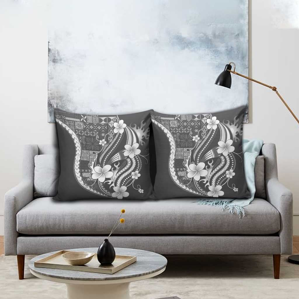 Samoa Siapo Tribal Pattern Pillow Cover Light Gray Polynesian Plumeria Tapa Motif LT9 - Polynesian Pride