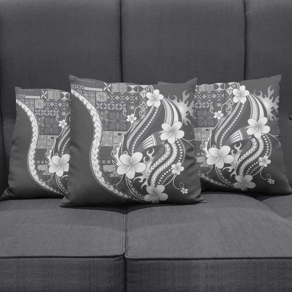 Samoa Siapo Tribal Pattern Pillow Cover Light Gray Polynesian Plumeria Tapa Motif LT9 - Polynesian Pride