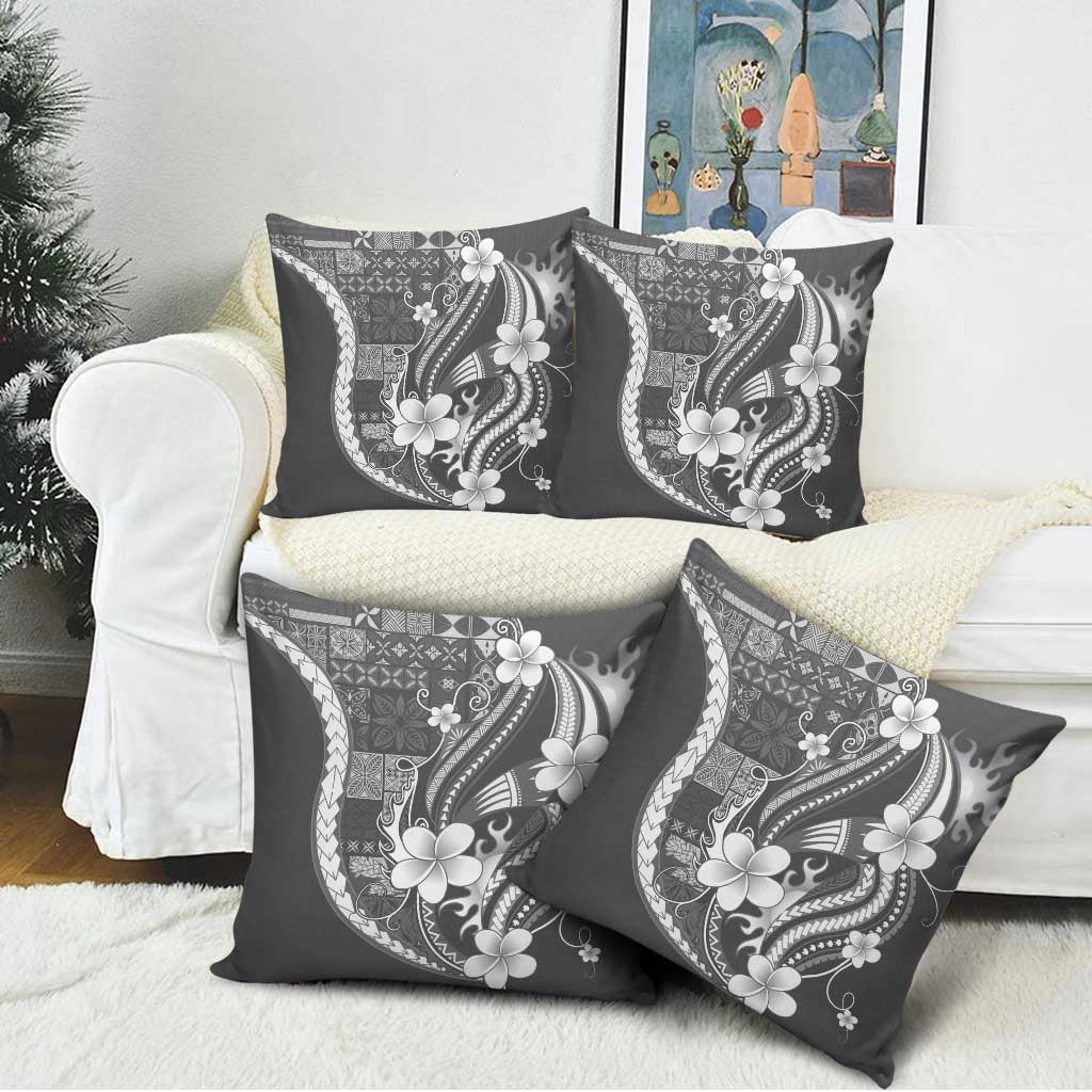 Samoa Siapo Tribal Pattern Pillow Cover Light Gray Polynesian Plumeria Tapa Motif LT9 - Polynesian Pride
