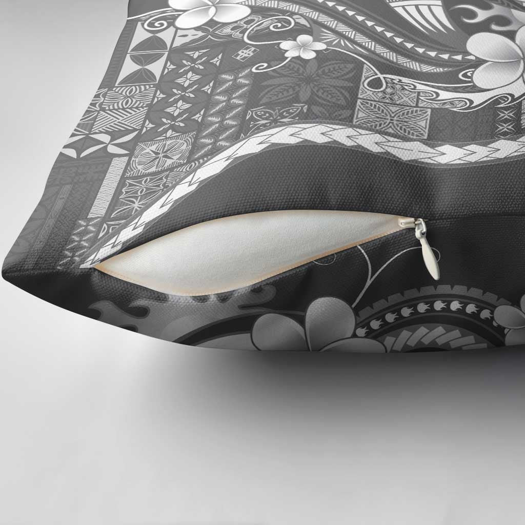 Samoa Siapo Tribal Pattern Pillow Cover Light Gray Polynesian Plumeria Tapa Motif LT9 - Polynesian Pride