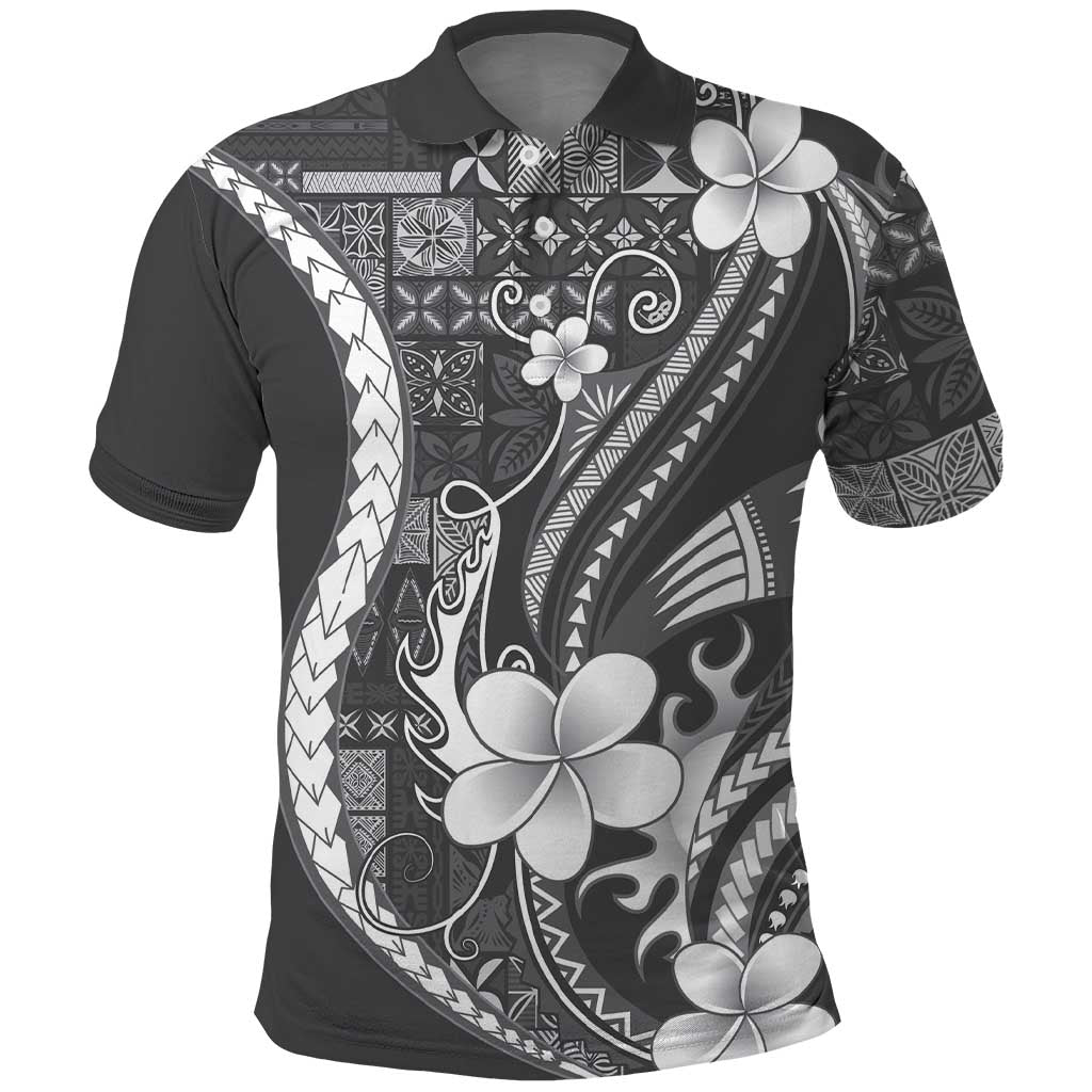 Samoa Siapo Tribal Pattern Polo Shirt Light Gray Polynesian Plumeria Tapa Motif LT9 Gray - Polynesian Pride