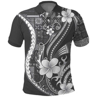 Samoa Siapo Tribal Pattern Polo Shirt Light Gray Polynesian Plumeria Tapa Motif LT9 Gray - Polynesian Pride