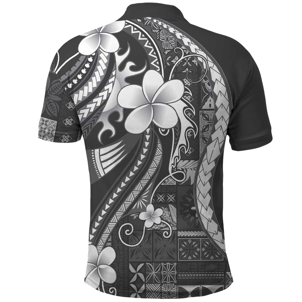 Samoa Siapo Tribal Pattern Polo Shirt Light Gray Polynesian Plumeria Tapa Motif LT9 - Polynesian Pride