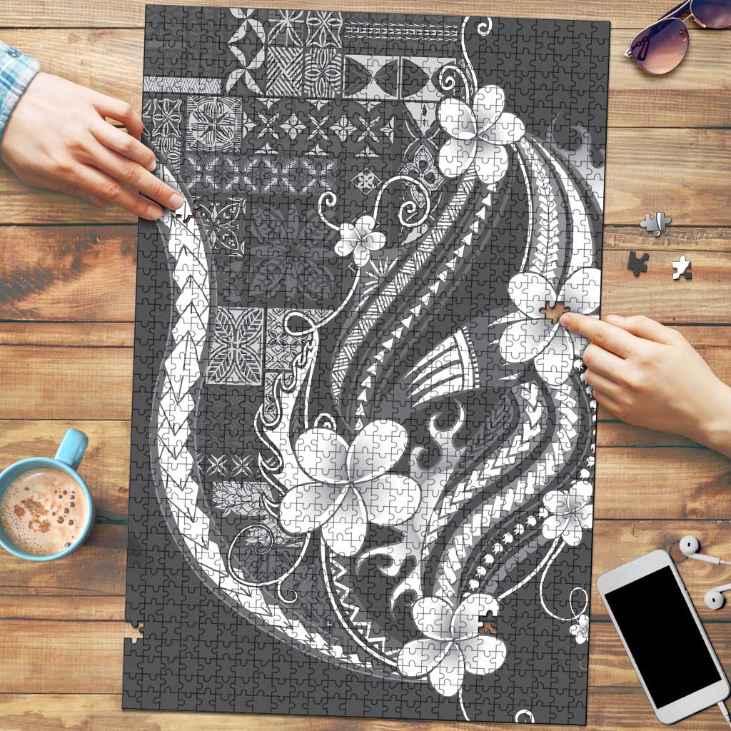 Samoa Siapo Tribal Pattern Puzzle Light Gray Polynesian Plumeria Tapa Motif