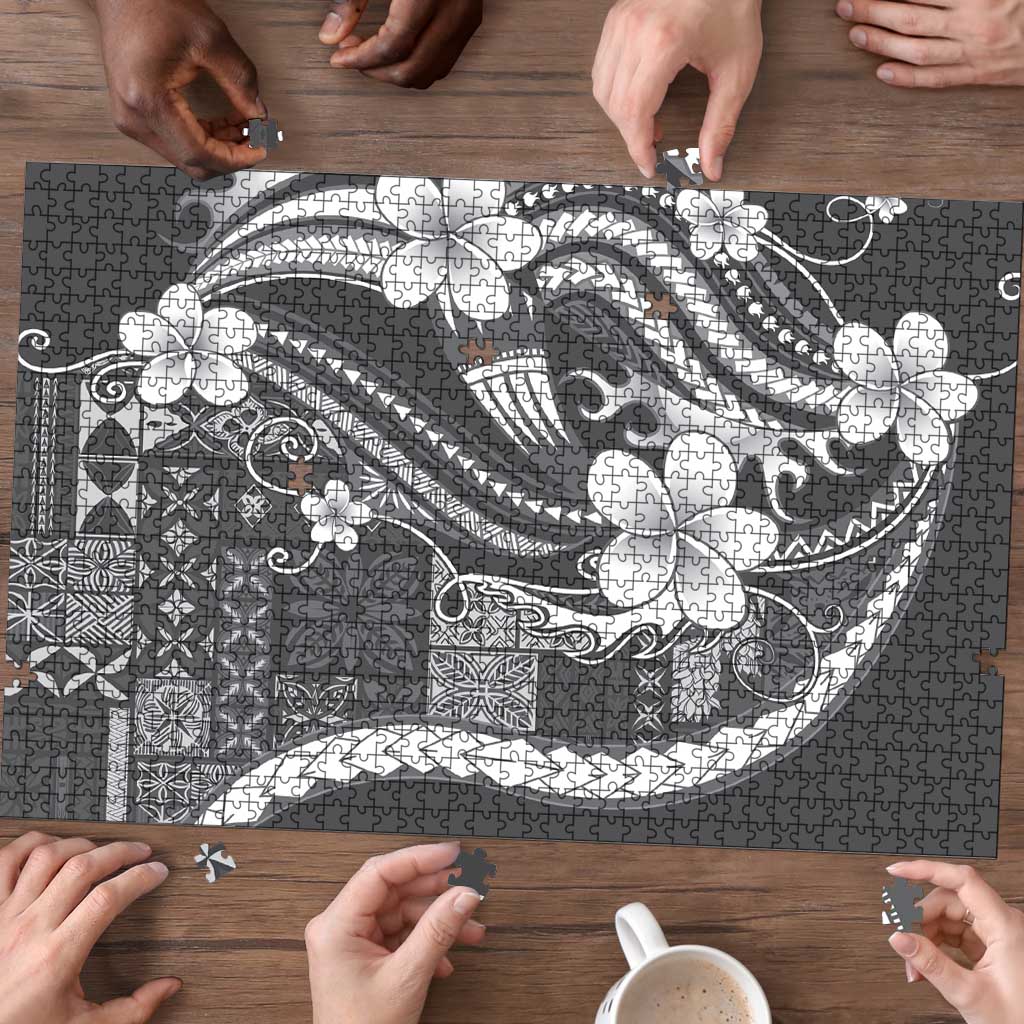 Samoa Siapo Tribal Pattern Puzzle Light Gray Polynesian Plumeria Tapa Motif