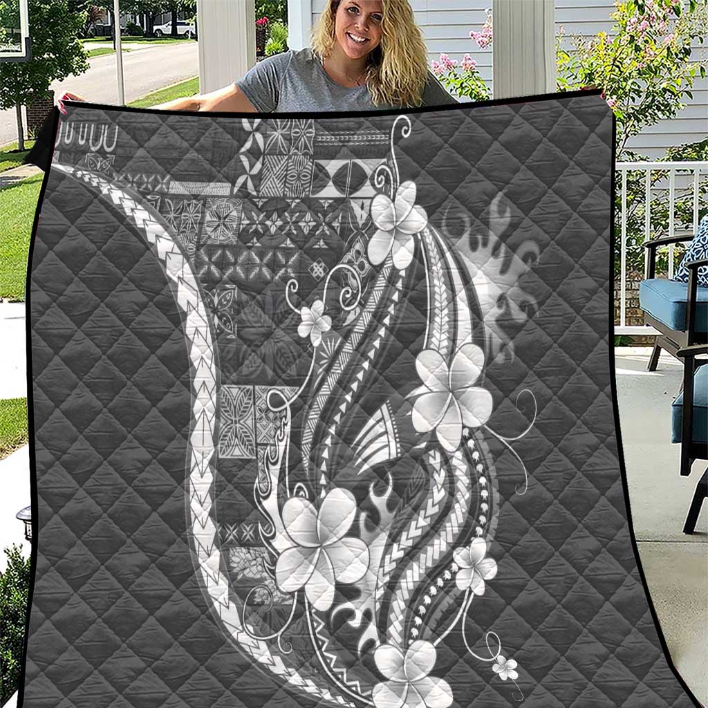 Samoa Siapo Tribal Pattern Quilt Light Gray Polynesian Plumeria Tapa Motif LT9 Gray - Polynesian Pride