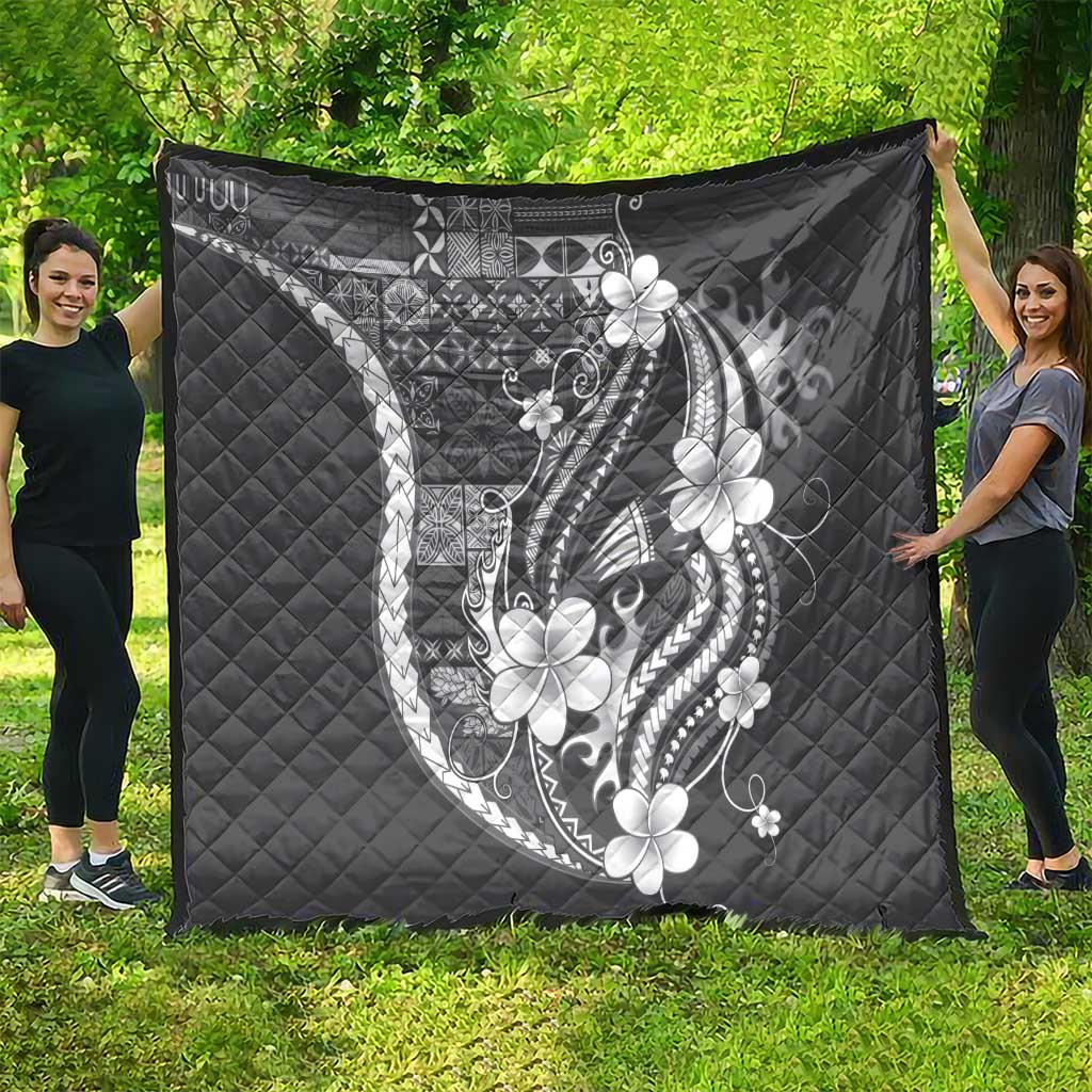 Samoa Siapo Tribal Pattern Quilt Light Gray Polynesian Plumeria Tapa Motif LT9 - Polynesian Pride