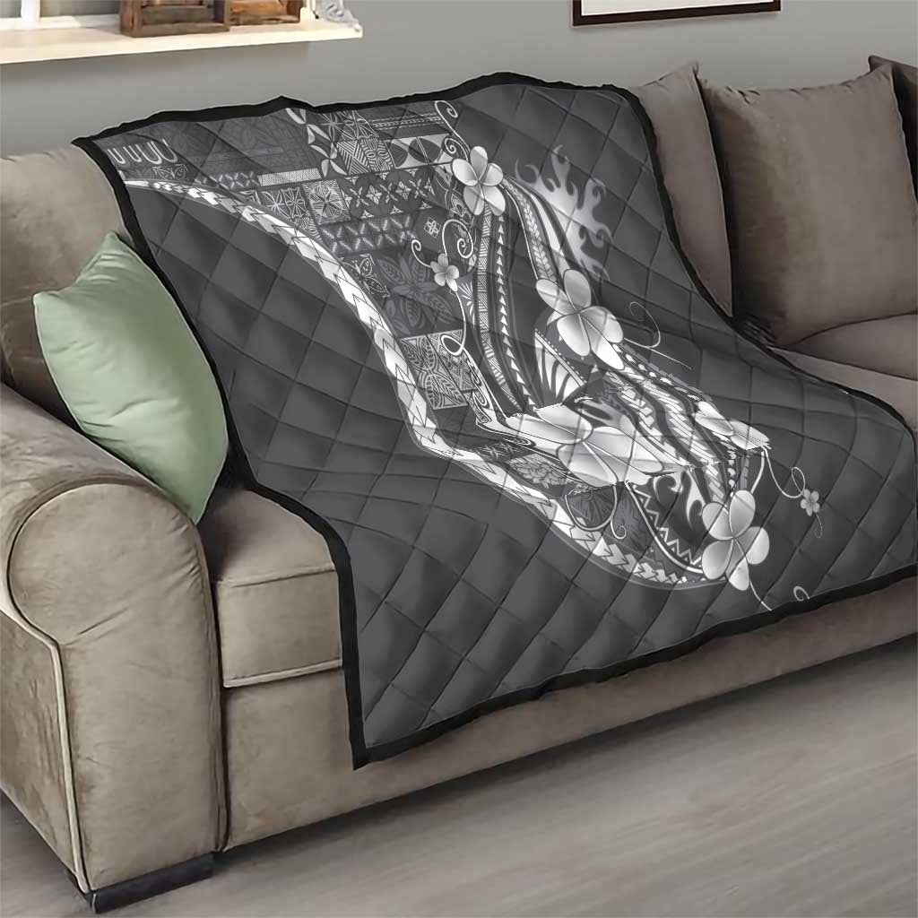 Samoa Siapo Tribal Pattern Quilt Light Gray Polynesian Plumeria Tapa Motif LT9 - Polynesian Pride