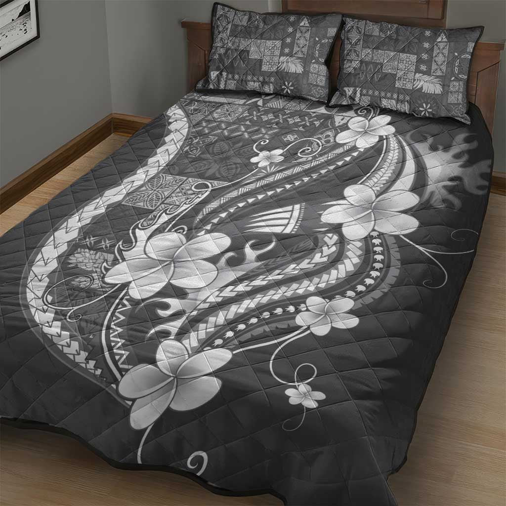 Samoa Siapo Tribal Pattern Quilt Bed Set Light Gray Polynesian Plumeria Tapa Motif LT9 - Polynesian Pride