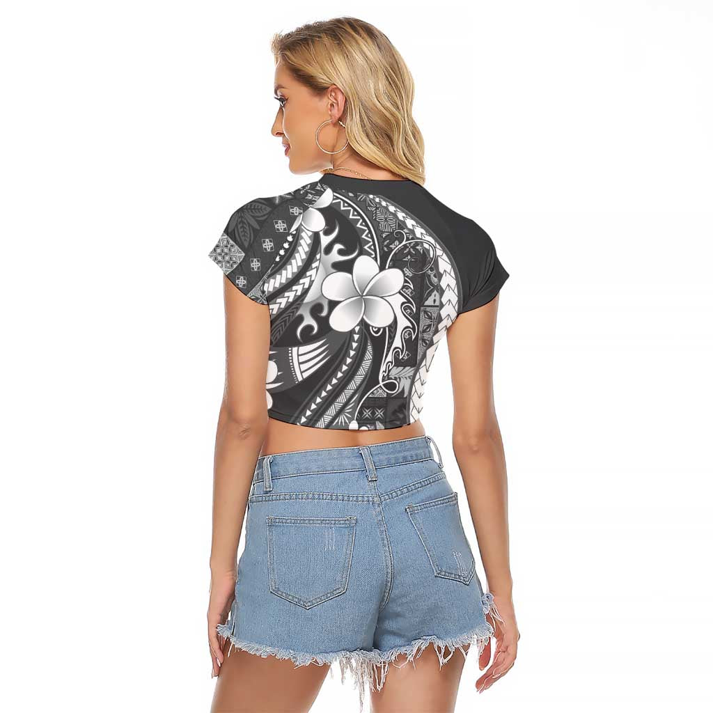 Samoa Siapo Tribal Pattern Raglan Cropped T Shirt Light Gray Polynesian Plumeria Tapa Motif LT9 - Polynesian Pride