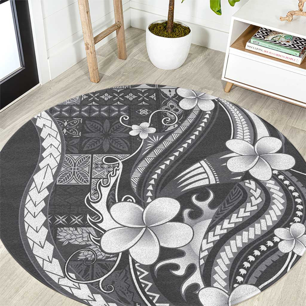 Samoa Siapo Tribal Pattern Round Carpet Light Gray Polynesian Plumeria Tapa Motif LT9 Gray - Polynesian Pride