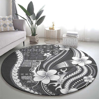 Samoa Siapo Tribal Pattern Round Carpet Light Gray Polynesian Plumeria Tapa Motif LT9 - Polynesian Pride