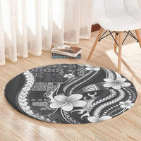 Samoa Siapo Tribal Pattern Round Carpet Light Gray Polynesian Plumeria Tapa Motif LT9 - Polynesian Pride