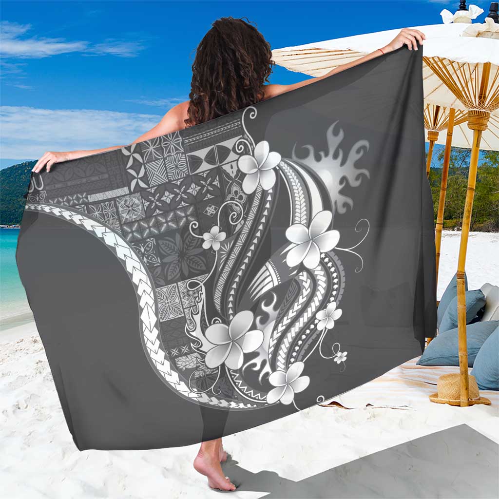 Samoa Siapo Tribal Pattern Sarong Light Gray Polynesian Plumeria Tapa Motif LT9 One Size 44 x 66 inches Gray - Polynesian Pride