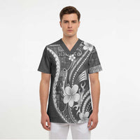 Samoa Siapo Tribal Pattern Scrub Top Light Gray Polynesian Plumeria Tapa Motif LT9 - Polynesian Pride