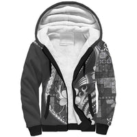 Samoa Siapo Tribal Pattern Sherpa Hoodie Light Gray Polynesian Plumeria Tapa Motif