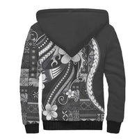 Samoa Siapo Tribal Pattern Sherpa Hoodie Light Gray Polynesian Plumeria Tapa Motif