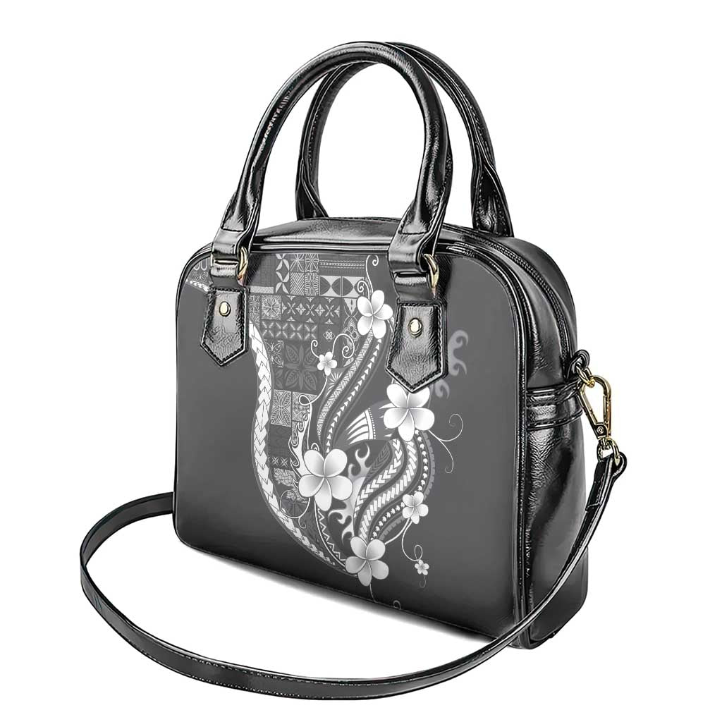 Samoa Siapo Tribal Pattern Shoulder Handbag Light Gray Polynesian Plumeria Tapa Motif LT9 - Polynesian Pride