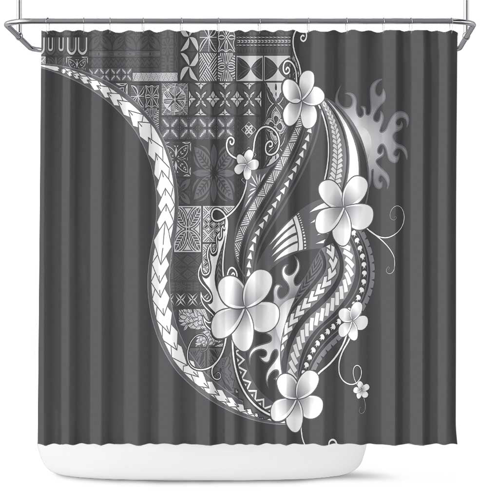Samoa Siapo Tribal Pattern Shower Curtain Light Gray Polynesian Plumeria Tapa Motif LT9 Gray - Polynesian Pride