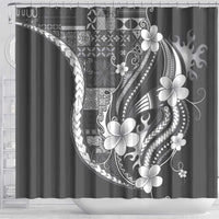 Samoa Siapo Tribal Pattern Shower Curtain Light Gray Polynesian Plumeria Tapa Motif