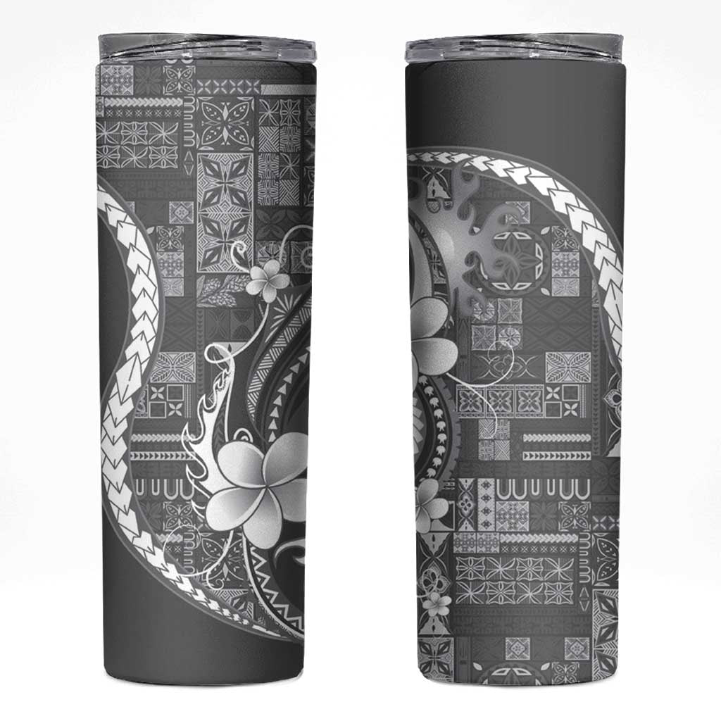 Samoa Siapo Tribal Pattern Skinny Tumbler Light Gray Polynesian Plumeria Tapa Motif LT9 Gray - Polynesian Pride