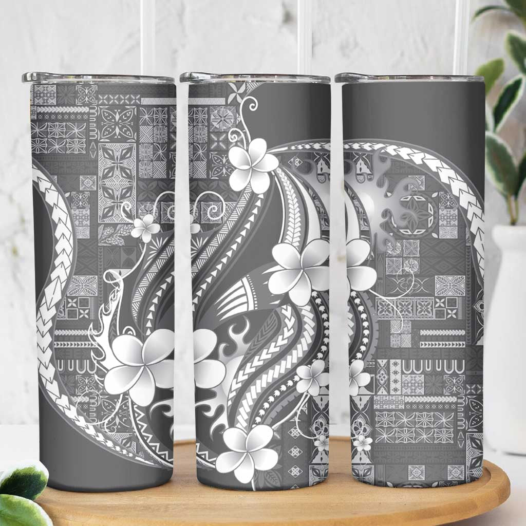 Samoa Siapo Tribal Pattern Skinny Tumbler Light Gray Polynesian Plumeria Tapa Motif LT9 - Polynesian Pride