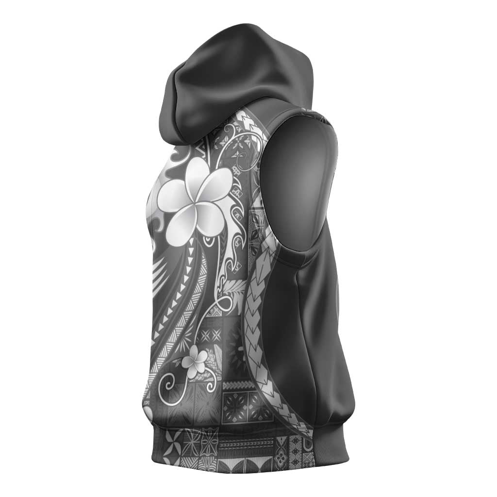 Samoa Siapo Tribal Pattern Sleeveless Hoodie Light Gray Polynesian Plumeria Tapa Motif LT9 - Polynesian Pride