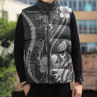 Samoa Siapo Tribal Pattern Sleeveless Puffer Jacket Light Gray Polynesian Plumeria Tapa Motif LT9 - Polynesian Pride