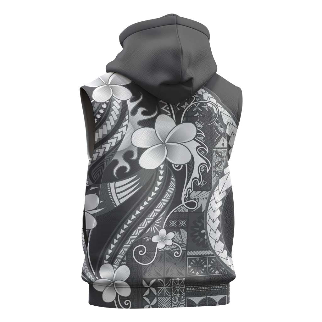 Samoa Siapo Tribal Pattern Sleeveless Zip Hoodie Light Gray Polynesian Plumeria Tapa Motif LT9 - Polynesian Pride