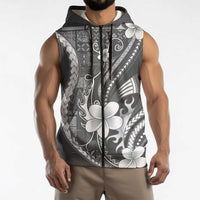Samoa Siapo Tribal Pattern Sleeveless Zip Hoodie Light Gray Polynesian Plumeria Tapa Motif LT9 - Polynesian Pride