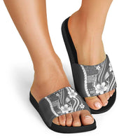 Samoa Siapo Tribal Pattern Slide Sandals Light Gray Polynesian Plumeria Tapa Motif LT9 - Polynesian Pride