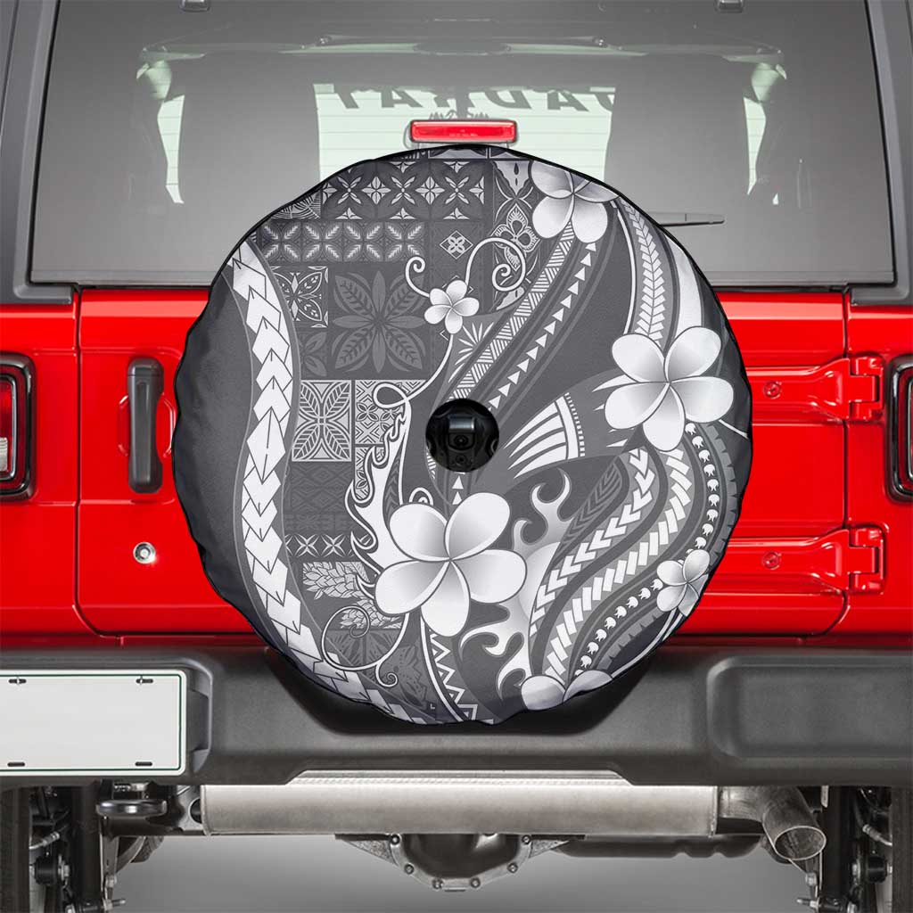 Samoa Siapo Tribal Pattern Spare Tire Cover Light Gray Polynesian Plumeria Tapa Motif LT9 - Polynesian Pride