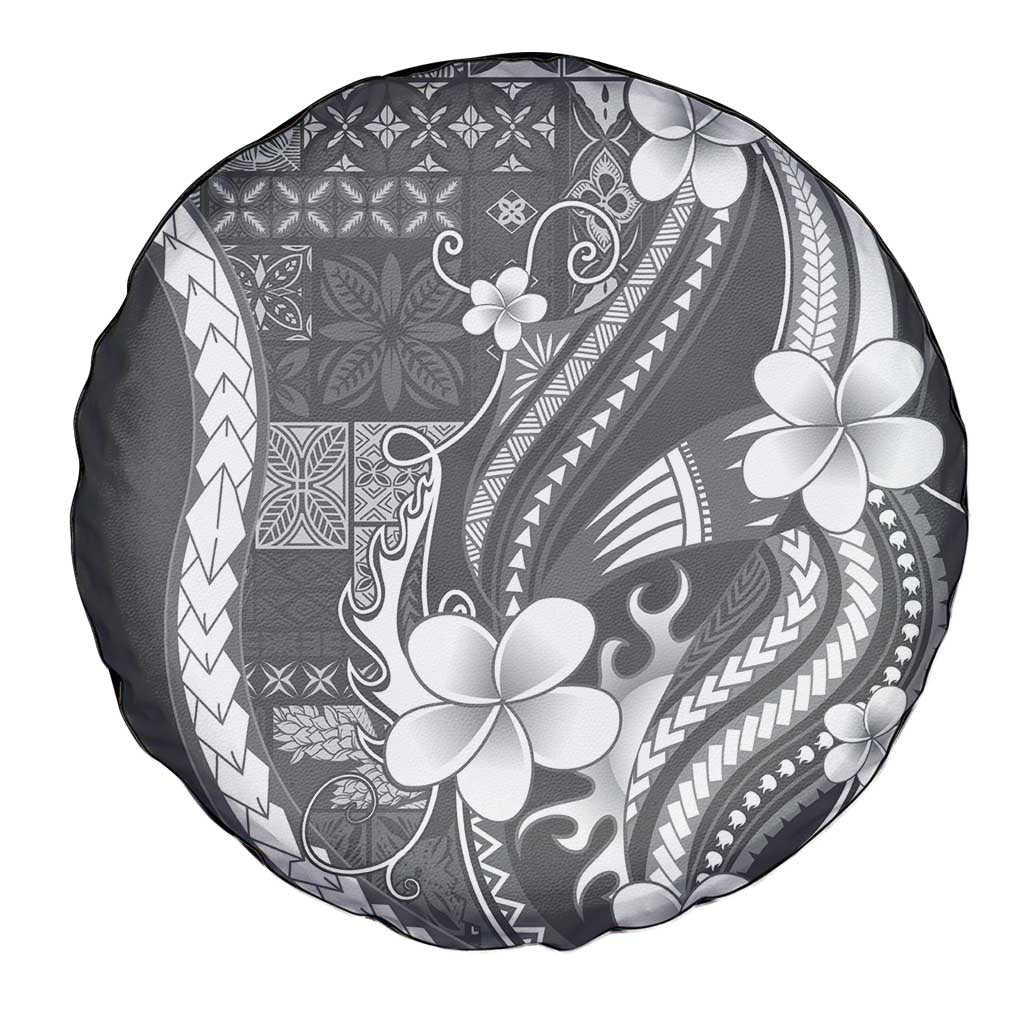 Samoa Siapo Tribal Pattern Spare Tire Cover Light Gray Polynesian Plumeria Tapa Motif LT9 - Polynesian Pride