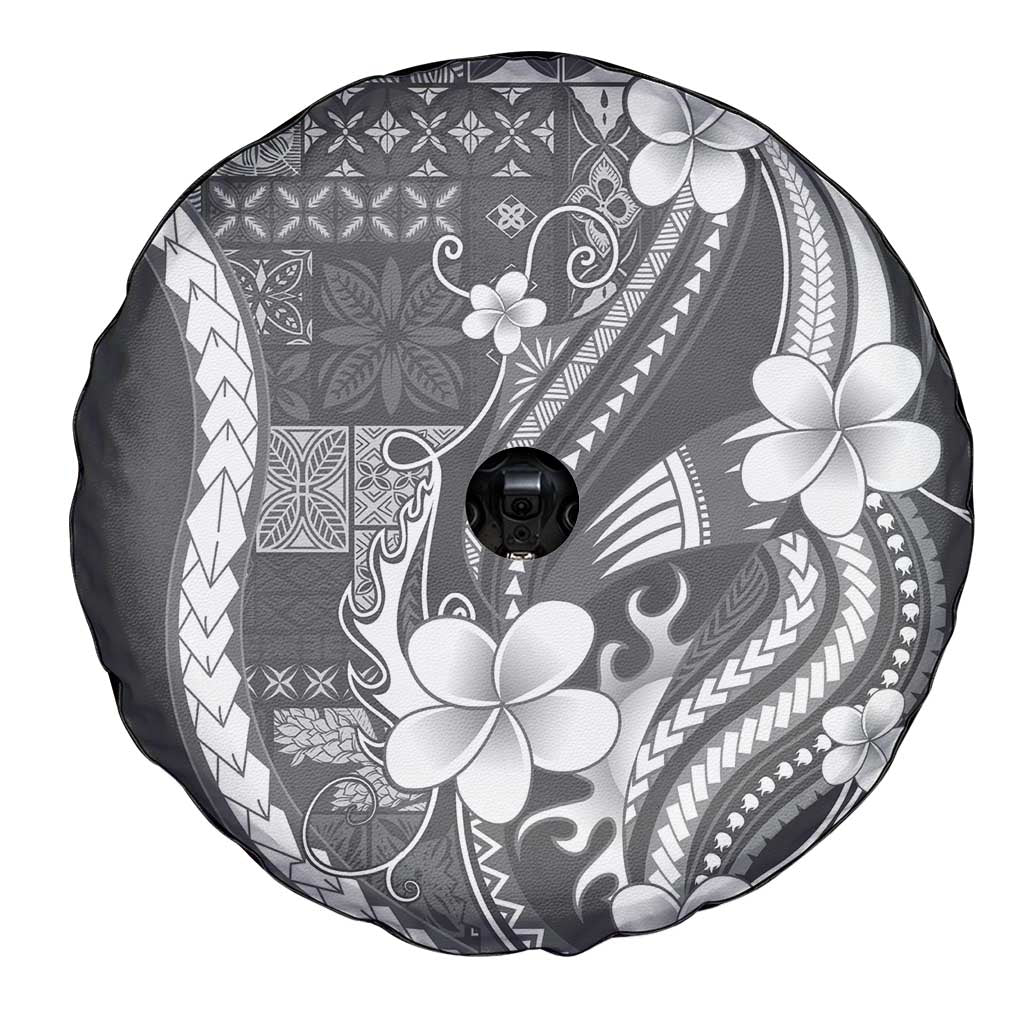 Samoa Siapo Tribal Pattern Spare Tire Cover Light Gray Polynesian Plumeria Tapa Motif LT9 - Polynesian Pride