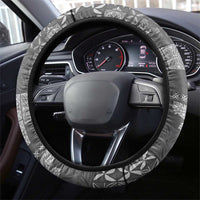 Samoa Siapo Tribal Pattern Steering Wheel Cover Light Gray Polynesian Plumeria Tapa Motif LT9 - Polynesian Pride