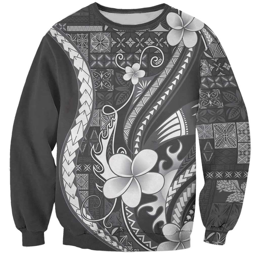Samoa Siapo Tribal Pattern Sweatshirt Light Gray Polynesian Plumeria Tapa Motif LT9 Unisex Gray - Polynesian Pride