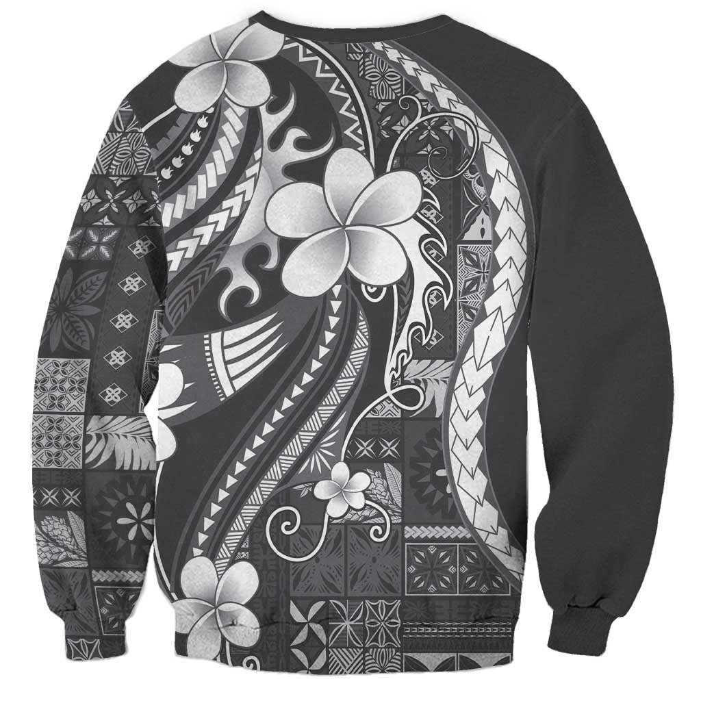 Samoa Siapo Tribal Pattern Sweatshirt Light Gray Polynesian Plumeria Tapa Motif LT9 - Polynesian Pride