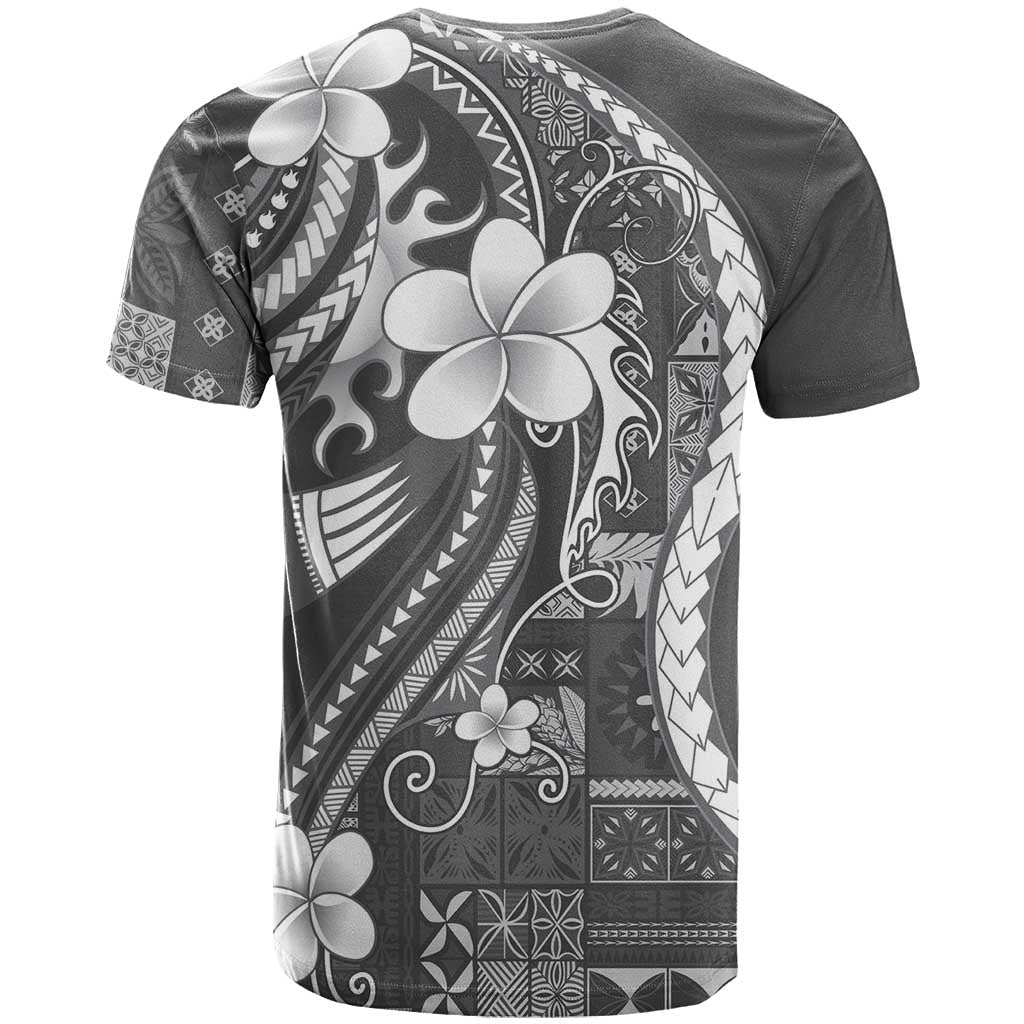Samoa Siapo Tribal Pattern T Shirt Light Gray Polynesian Plumeria Tapa Motif LT9 - Polynesian Pride