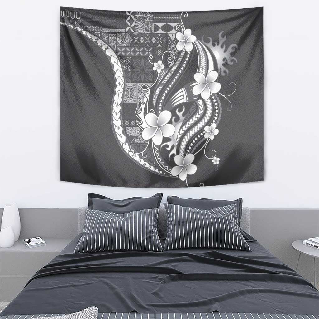 Samoa Siapo Tribal Pattern Tapestry Light Gray Polynesian Plumeria Tapa Motif LT9 - Polynesian Pride
