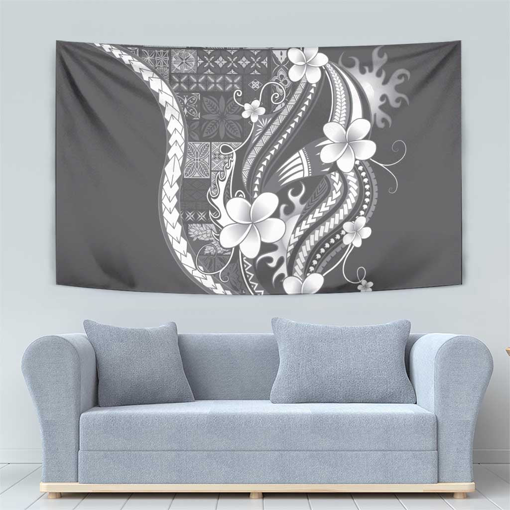 Samoa Siapo Tribal Pattern Tapestry Light Gray Polynesian Plumeria Tapa Motif LT9 - Polynesian Pride