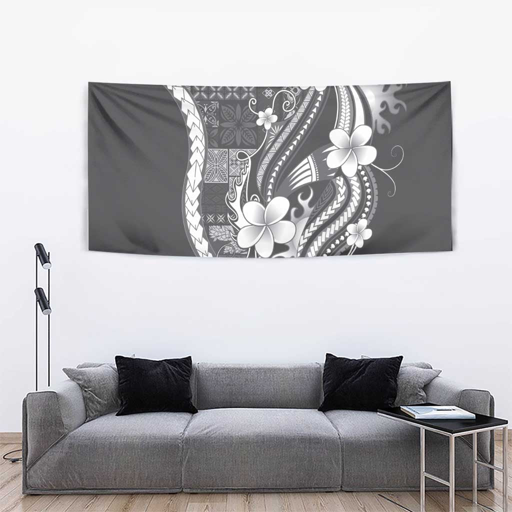 Samoa Siapo Tribal Pattern Tapestry Light Gray Polynesian Plumeria Tapa Motif LT9 - Polynesian Pride
