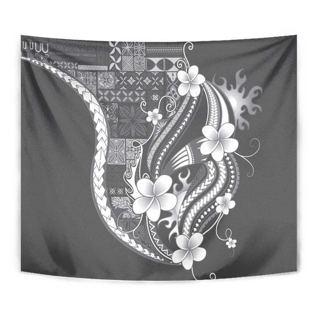 Samoa Siapo Tribal Pattern Tapestry Light Gray Polynesian Plumeria Tapa Motif LT9 - Polynesian Pride