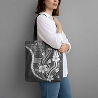 Samoa Siapo Tribal Pattern Tote Bag Light Gray Polynesian Plumeria Tapa Motif LT9 - Polynesian Pride