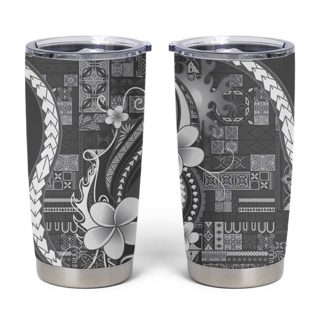 Samoa Siapo Tribal Pattern Tumbler Cup Light Gray Polynesian Plumeria Tapa Motif LT9 Gray - Polynesian Pride